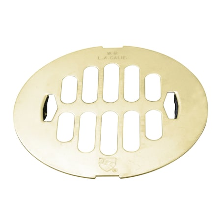 Westbrass 4-1/4" OD Brass Snap-in Shower Strainer Grid Drain Cover, Polished Brass D3198-03
